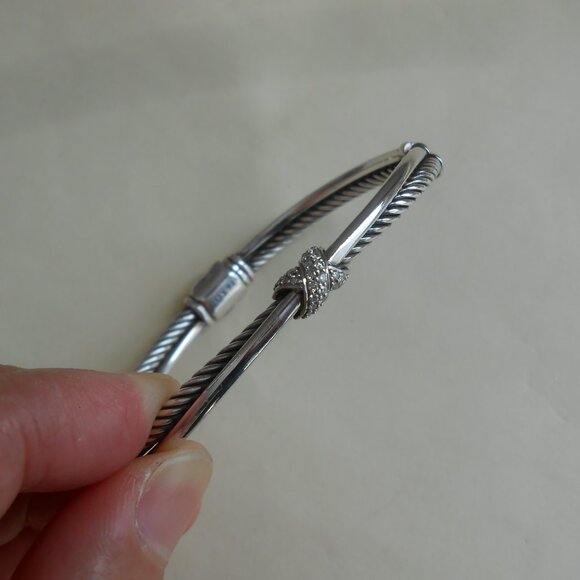 David Yurman Sterling Silver Petite X Diamond Crossover Bracelet EUC - Picture 13 of 14